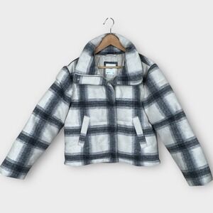 Abercrombie Fitch Plaid Flannel Mini Puffer Jacket Coat Small Snap Zip Front